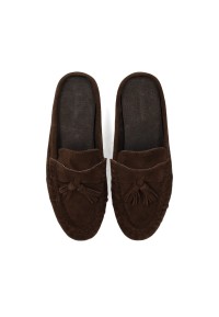 Bovenaanzicht van de Poelman LOTTIE dames loafers van donkerbruin suède