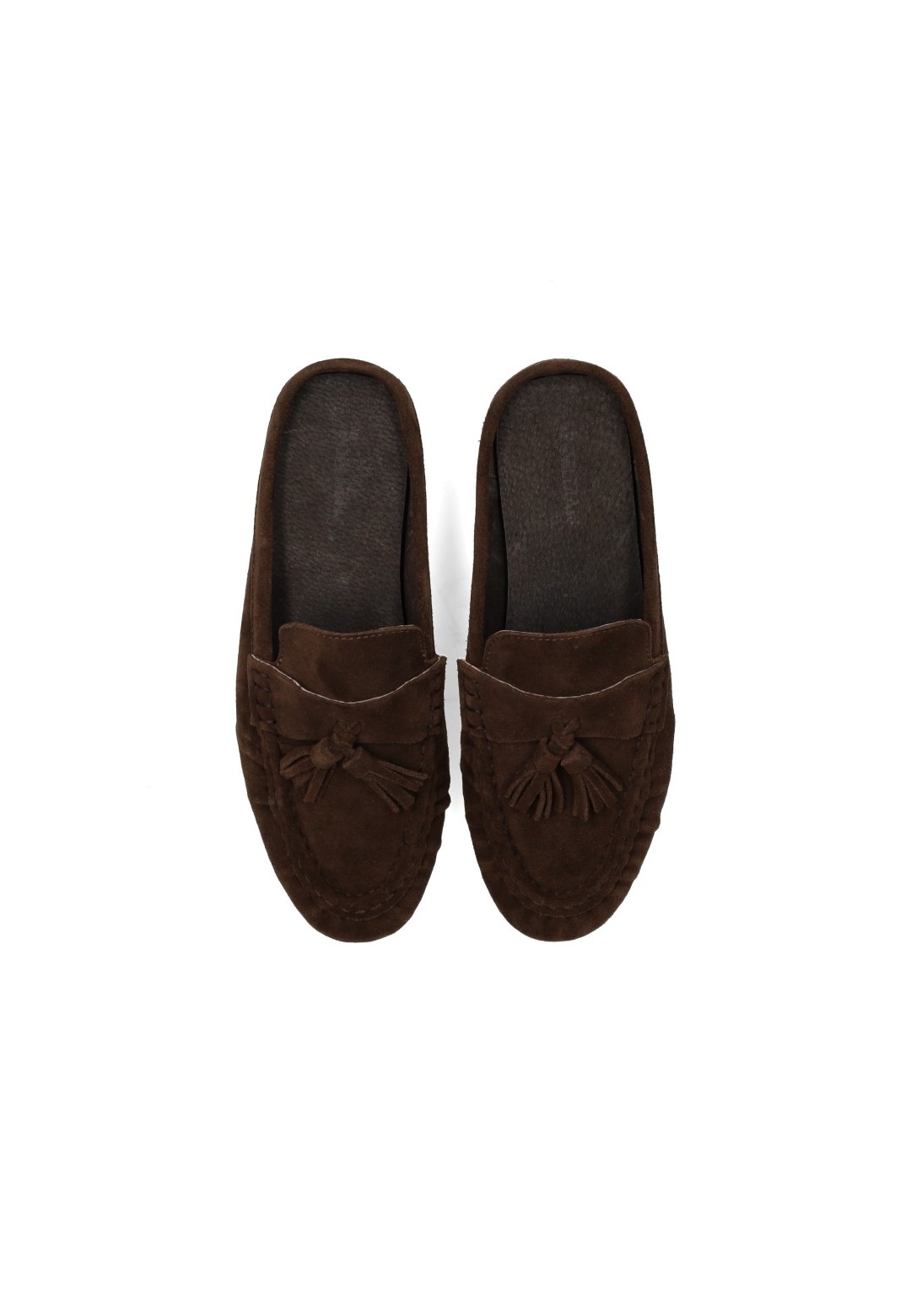 Bovenaanzicht van de Poelman LOTTIE dames loafers van donkerbruin suède