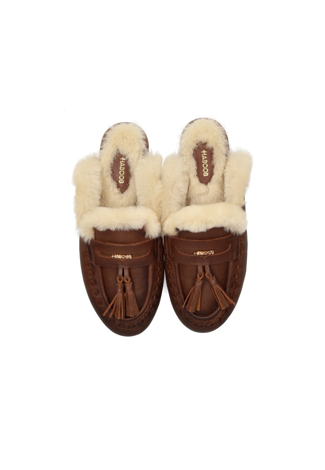 Bovenaanzicht Haboob JOLIE bruine damesloafers met tassels