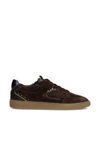 Dark brown Skye sneakers by PS Poelman featuring suede details and a light brown sole.