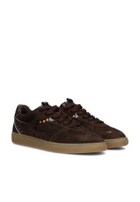 Paar donkerbruine Skye sneakers van PS Poelman met suède afwerking en een sportieve uitstraling.