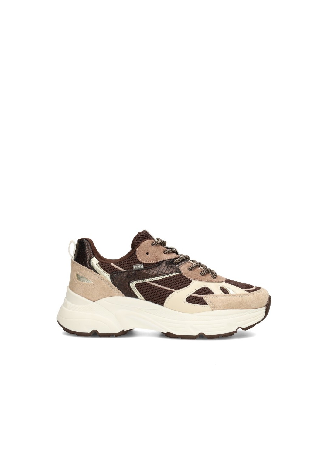 POSH By Poelman Ayoki Damen Sneaker in Beige, Braun und Schwarz – Seitenansicht Produkt