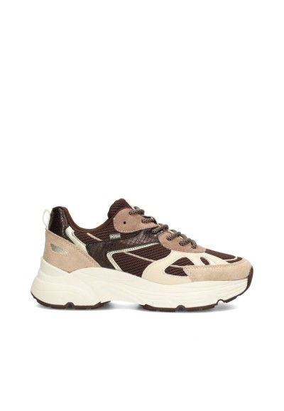 POSH By Poelman Ayoki Damen Sneaker in Beige, Braun und Schwarz – Seitenansicht Produkt