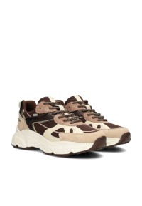 POSH By Poelman Ayoki women's beige, brown and black sneakers – angled front view