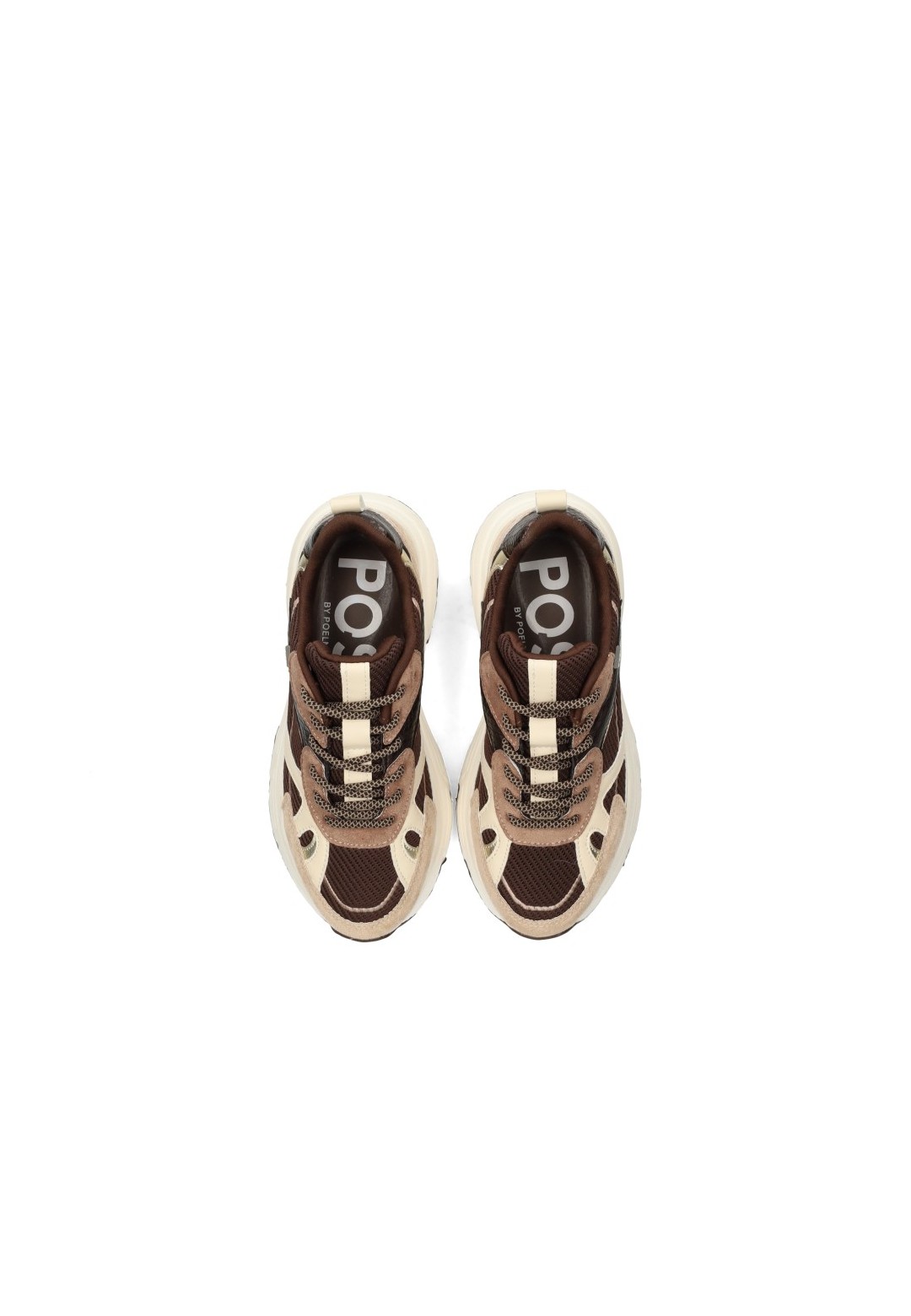 POSH By Poelman Ayoki Damen Sneaker in Beige, Braun und Schwarz – Draufsicht Paar