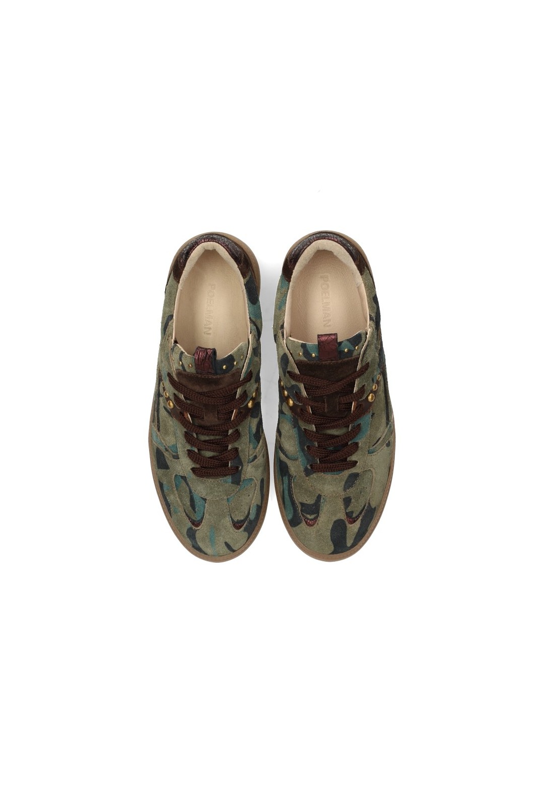 Poelman Skye women's green camouflage sneakers – top view pair