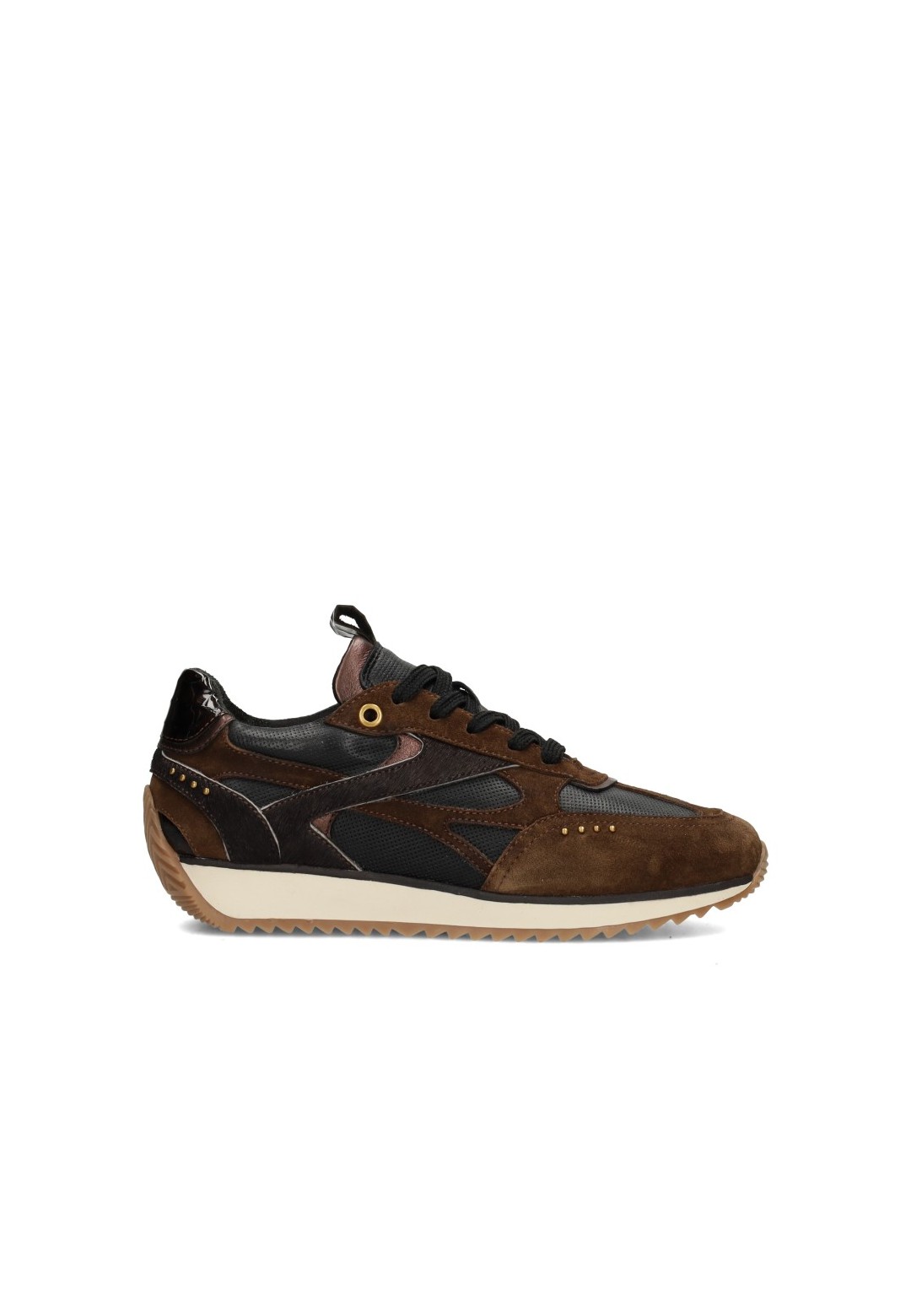 Poelman VALERIA Damen Sneaker aus braunem Wildleder und Leder – Seitenansicht