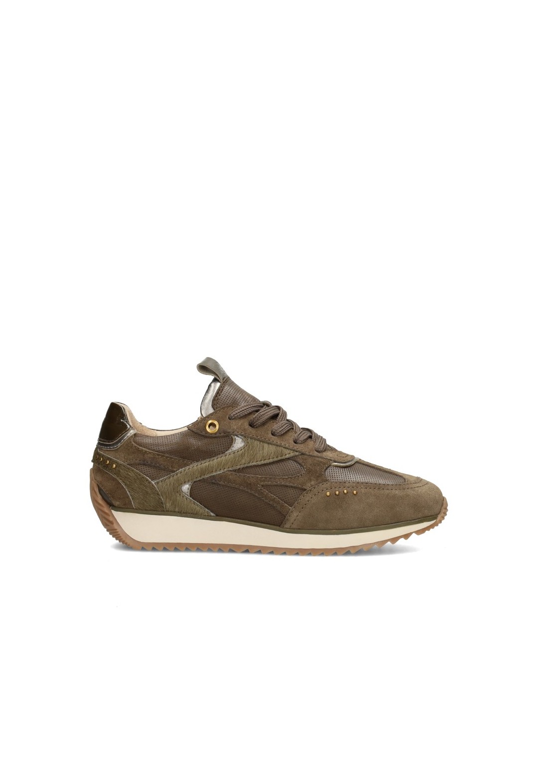Poelman VALERIA Damen Sneaker aus grünem Leder und Wildleder – Seitenansicht