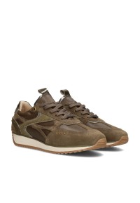 Poelman VALERIA groene dames sneakers met goudkleurige details – schuin vooraanzicht