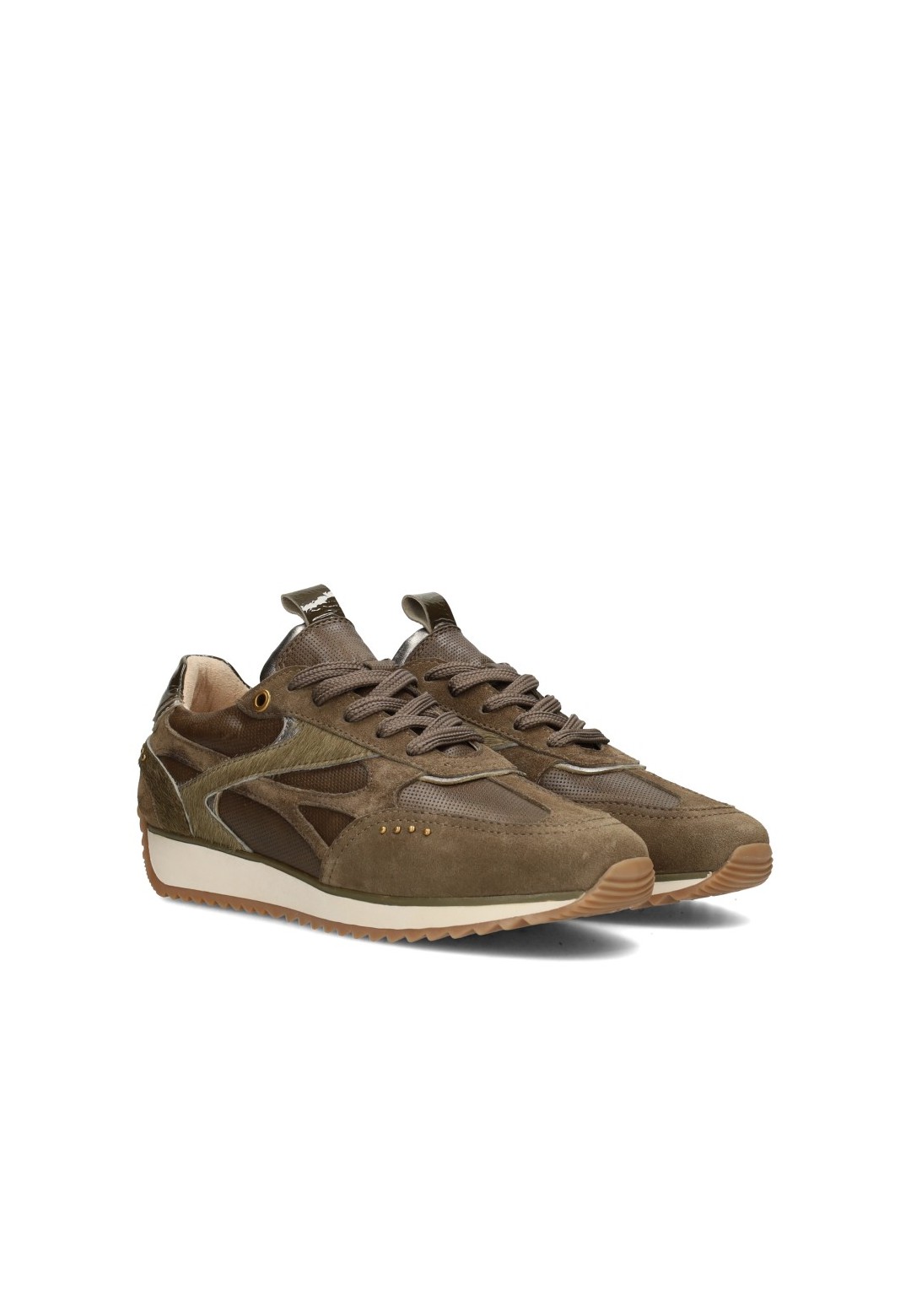 Poelman VALERIA groene dames sneakers met goudkleurige details – schuin vooraanzicht