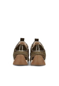 Poelman VALERIA Damen Sneaker aus grünem Leder und Wildleder – Rückansicht