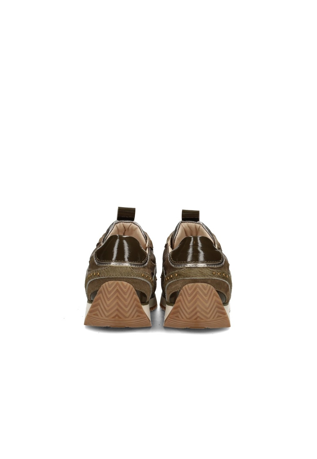 Poelman VALERIA Damen Sneaker aus grünem Leder und Wildleder – Rückansicht