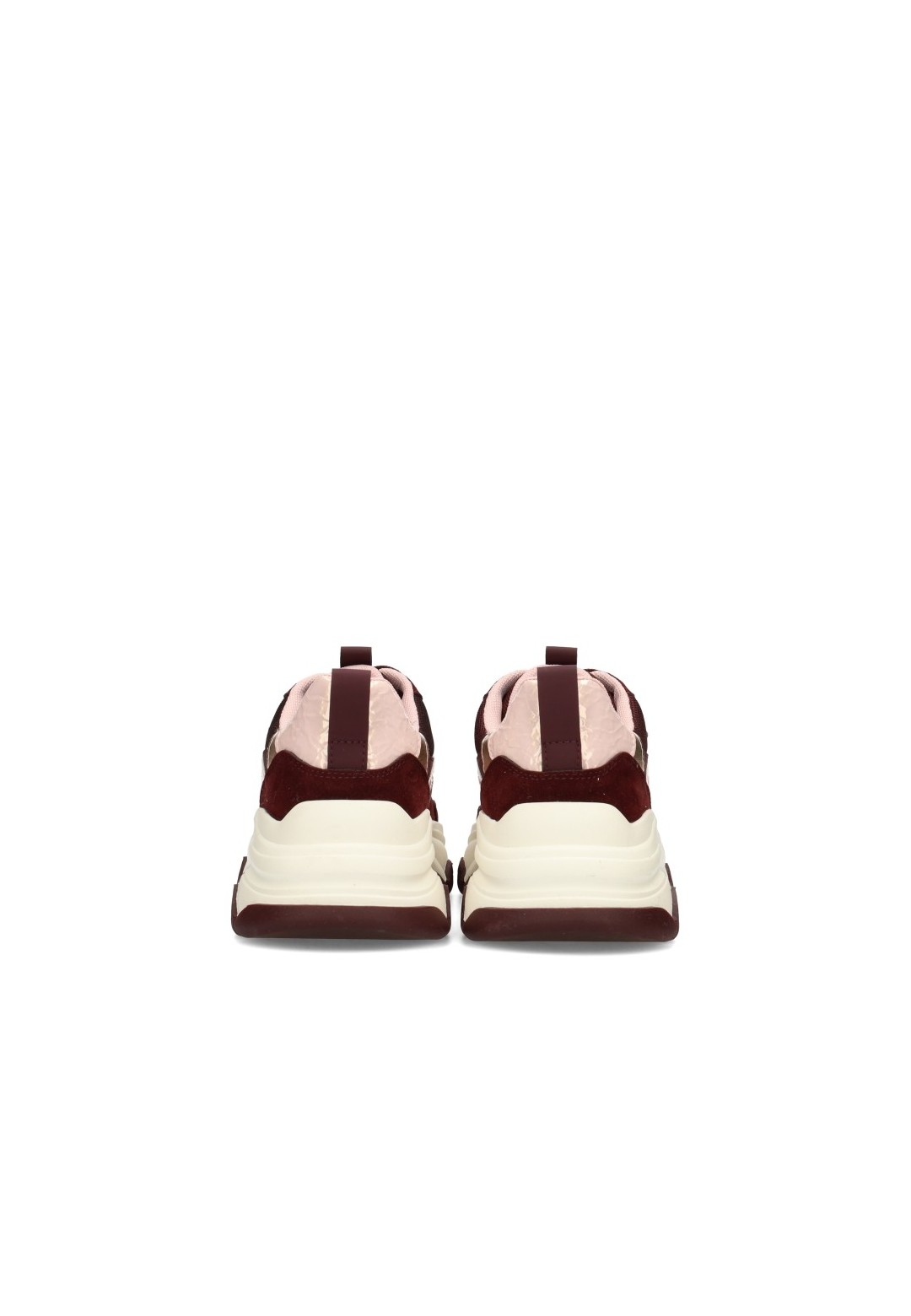Bordeauxrode Gigi sneakers van Posh by Poelman met crèmekleurige accenten en een chunky zool.