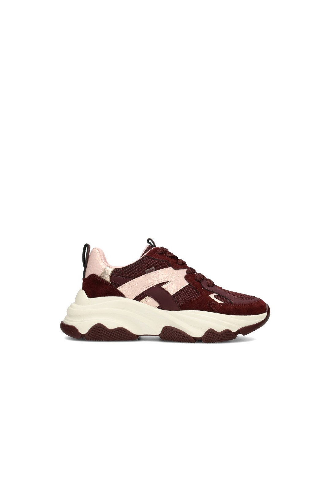 POSH by Poelman dames sneakers in bordeaux met witte en beige accenten