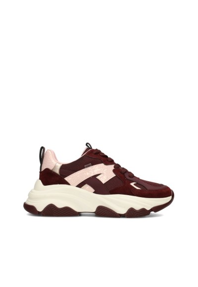 POSH by Poelman dames sneakers in bordeaux met witte en beige accenten