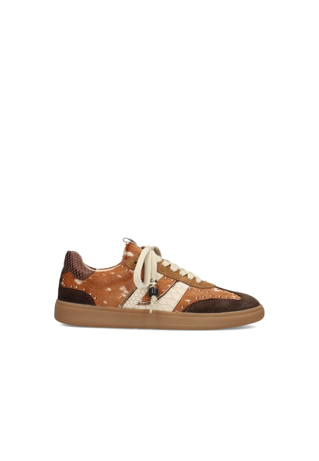HABOOB SKYE dames sneaker van leer en suède met vachtafwerking in cognac en bruin