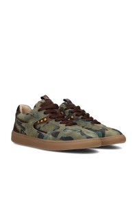Poelman Skye women's green camouflage sneakers – angled front view