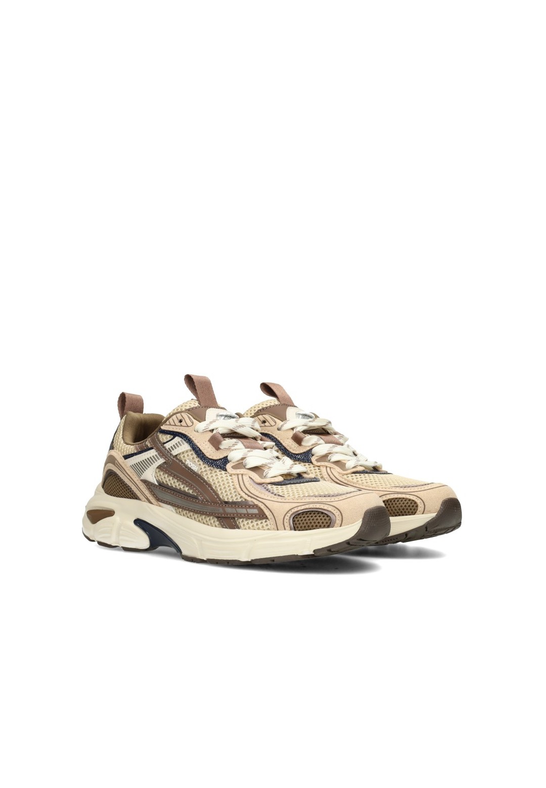 POSH by Poelman HARPER chunky sneaker in beige en bruin – schuin vooraanzicht