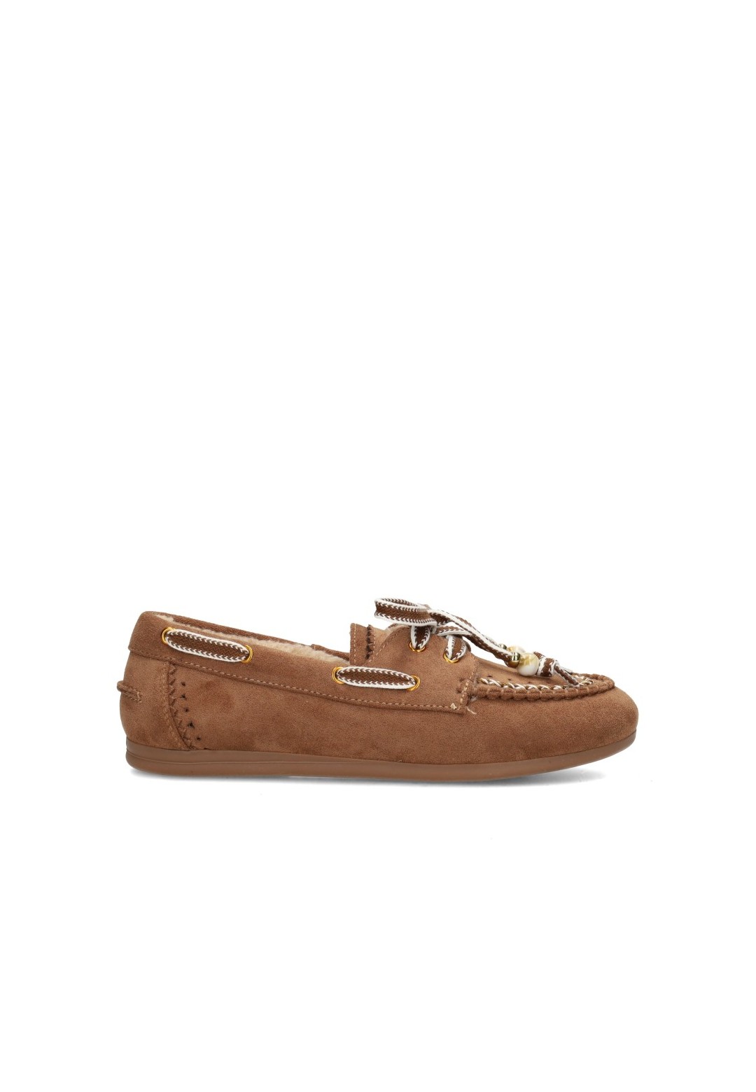 POSH by Poelman MELODY Damen-Loafer aus Wildlederimitat mit warmem Kunstfellfutter in Cognac