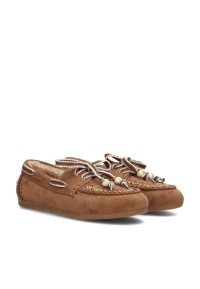 Schuin zijaanzicht van de POSH by Poelman MELODY dames loafers met decoratieve veter en kralendetails