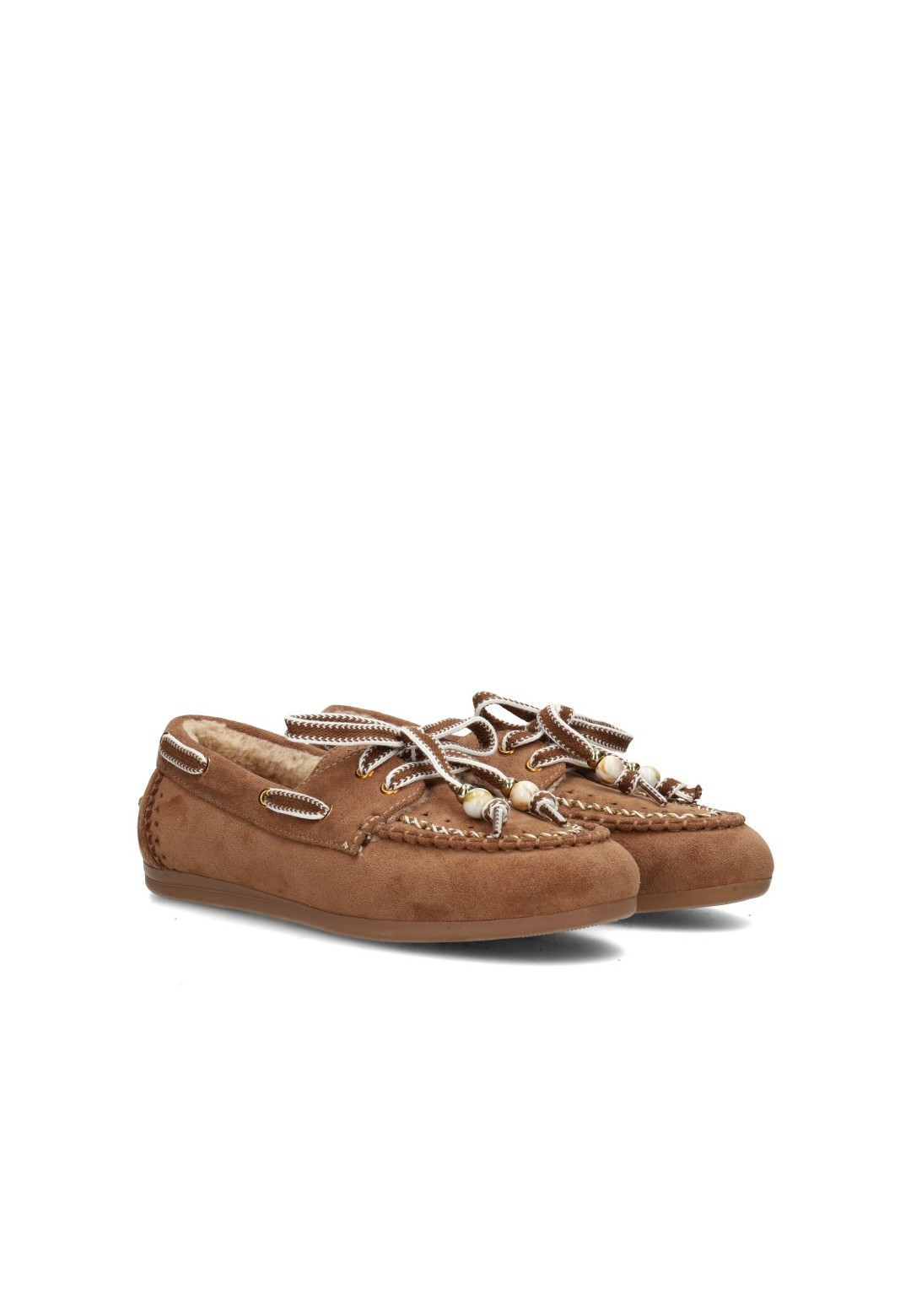Schuin zijaanzicht van de POSH by Poelman MELODY dames loafers met decoratieve veter en kralendetails