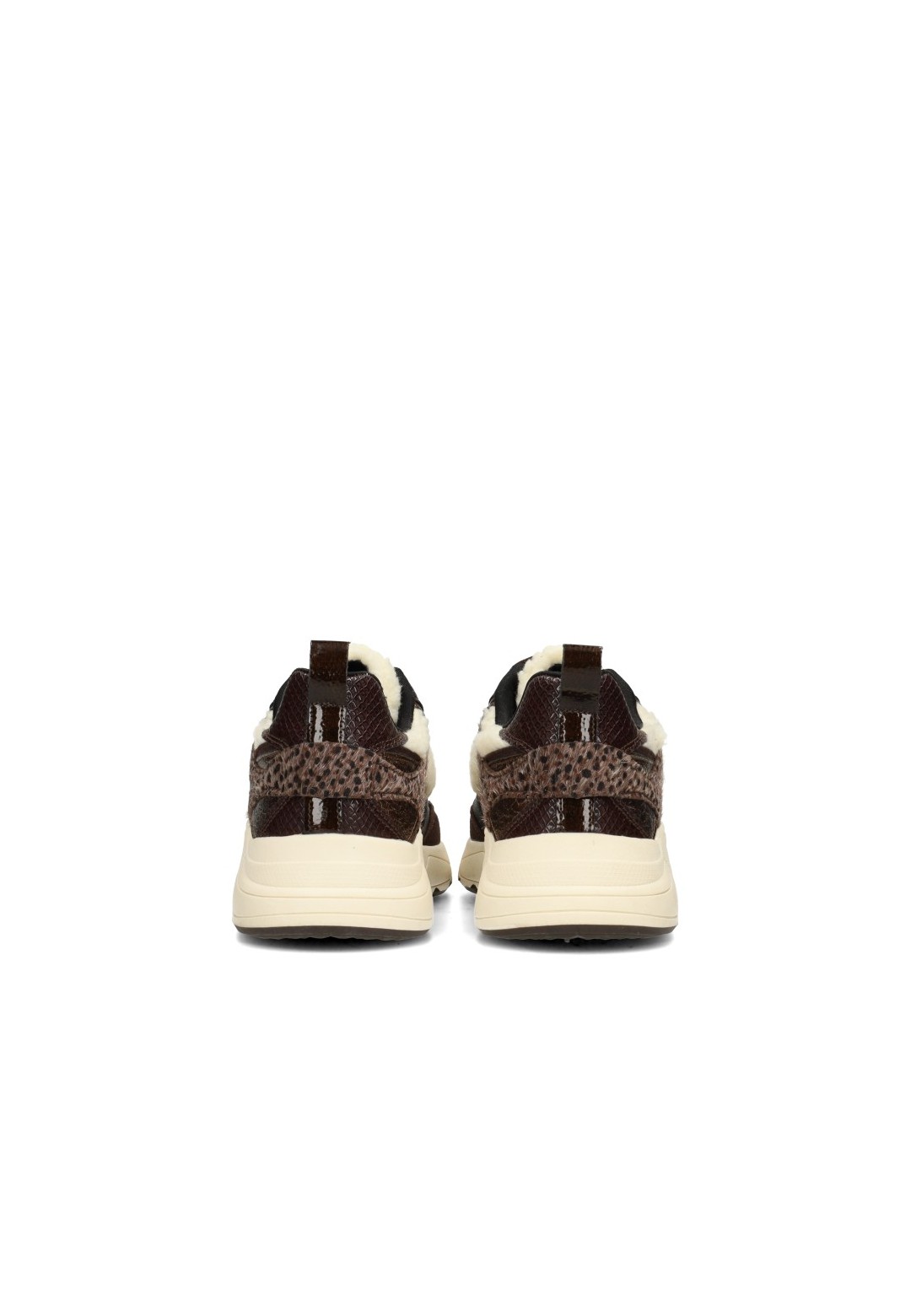 Achteraanzicht van de donkerbruine POSH by Poelman CARO sneakers met chunky zool.