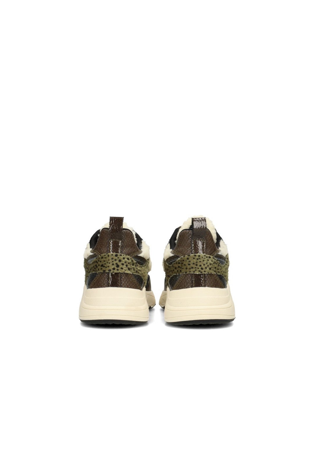 Achteraanzicht van de olijfgroene POSH by Poelman CARO sneakers met chunky zool.