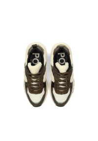 Bovenaanzicht van olijfgroene POSH by Poelman CARO sneakers met crocoprint, beige details en veters.