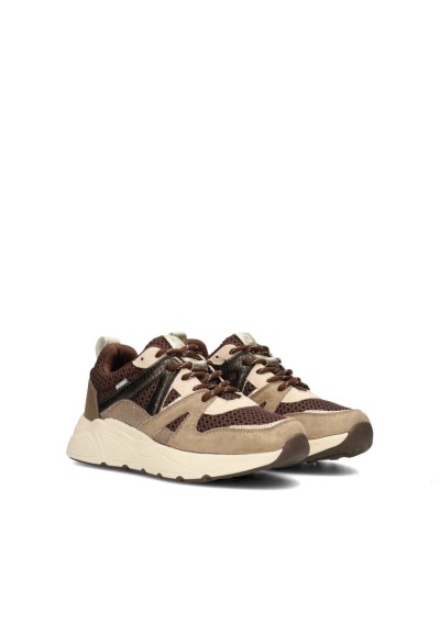 POSH By Poelman Carocel girls' sneakers in beige, taupe and brown – angled front view