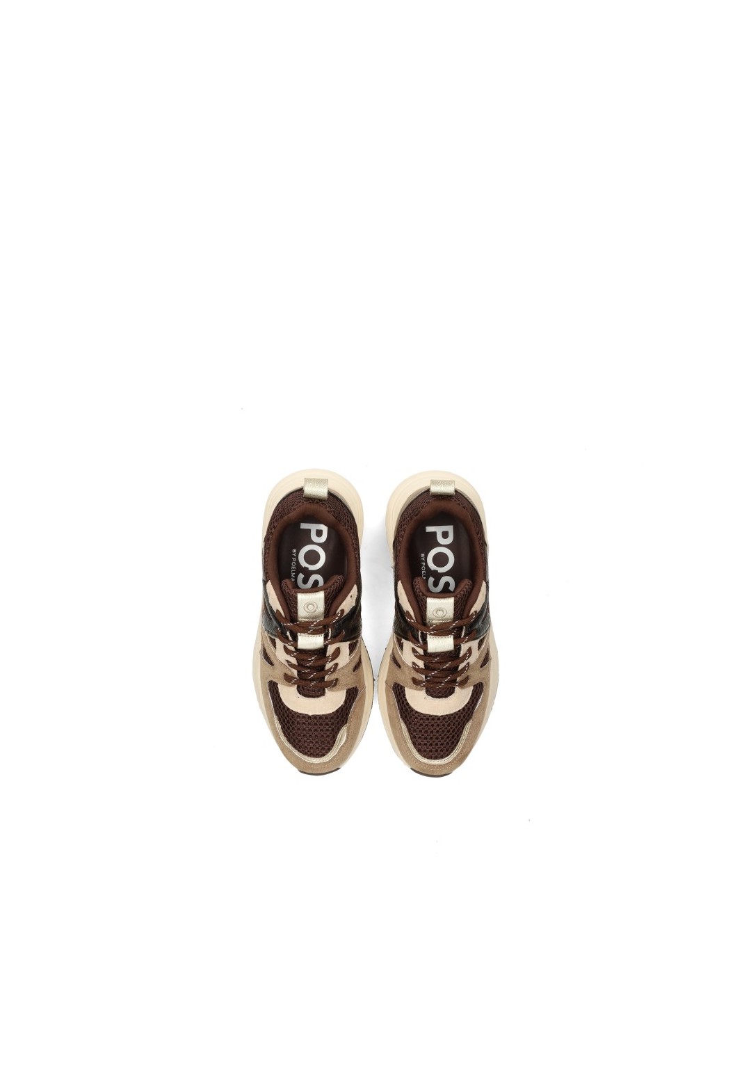 POSH By Poelman Carocel girls' sneakers in beige, taupe and brown – top view pair