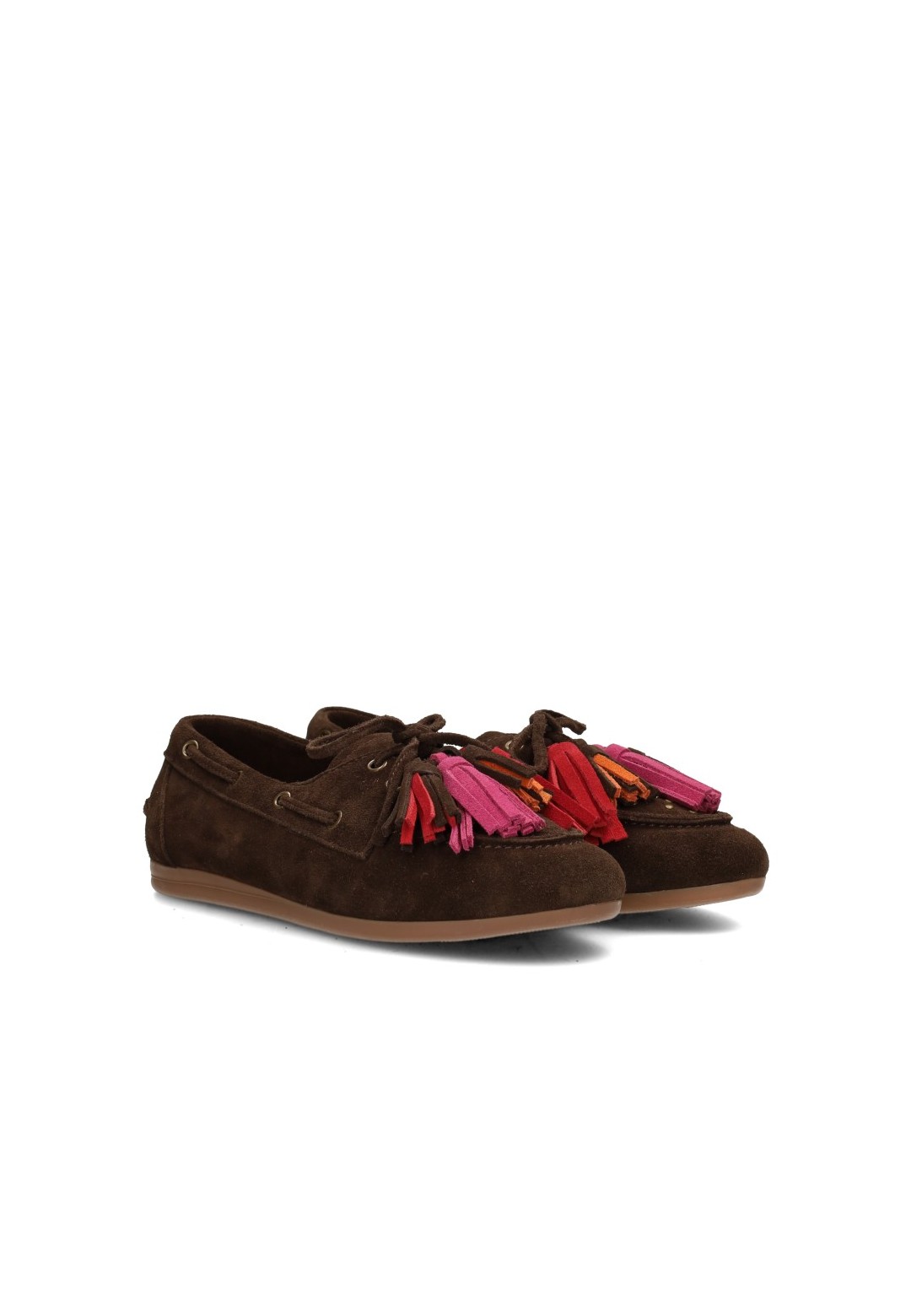 Schuin zijaanzicht van de Poelman ANNE dames loafers van donkerbruin suède