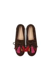 Bovenaanzicht van de Poelman ANNE dames loafers met roze kwastjes