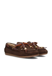 Schrägansicht der POSH by Poelman MELODY Damen-Loafer mit kontrastierenden Schnür- und Perlendetails
