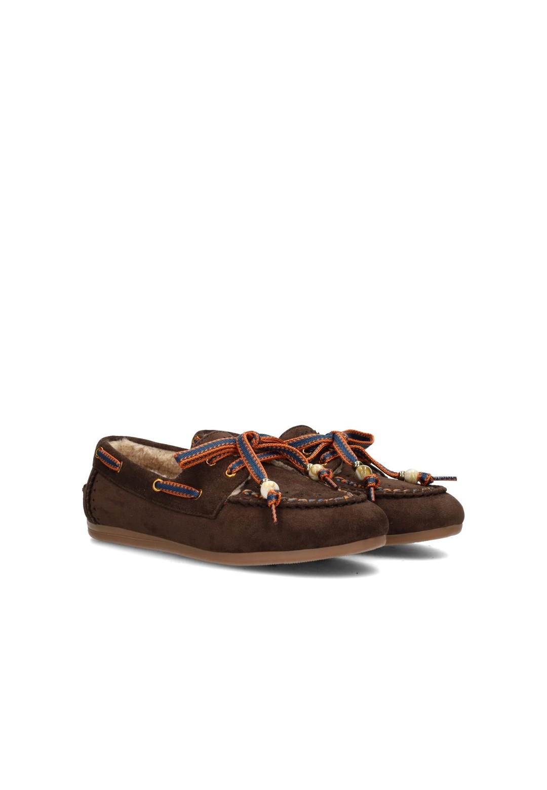 Schuin zijaanzicht van de POSH by Poelman MELODY dames loafers met contrasterende veter- en kralendetails