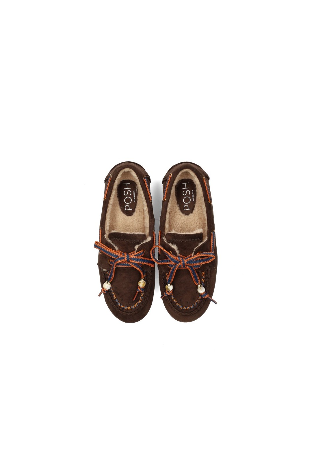 Bovenaanzicht van de POSH by Poelman MELODY dames loafers met warme imitatiebontvoering