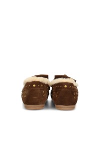 Rückansicht der Poelman LISA Loafer aus braunem Wildleder mit warmem Futter