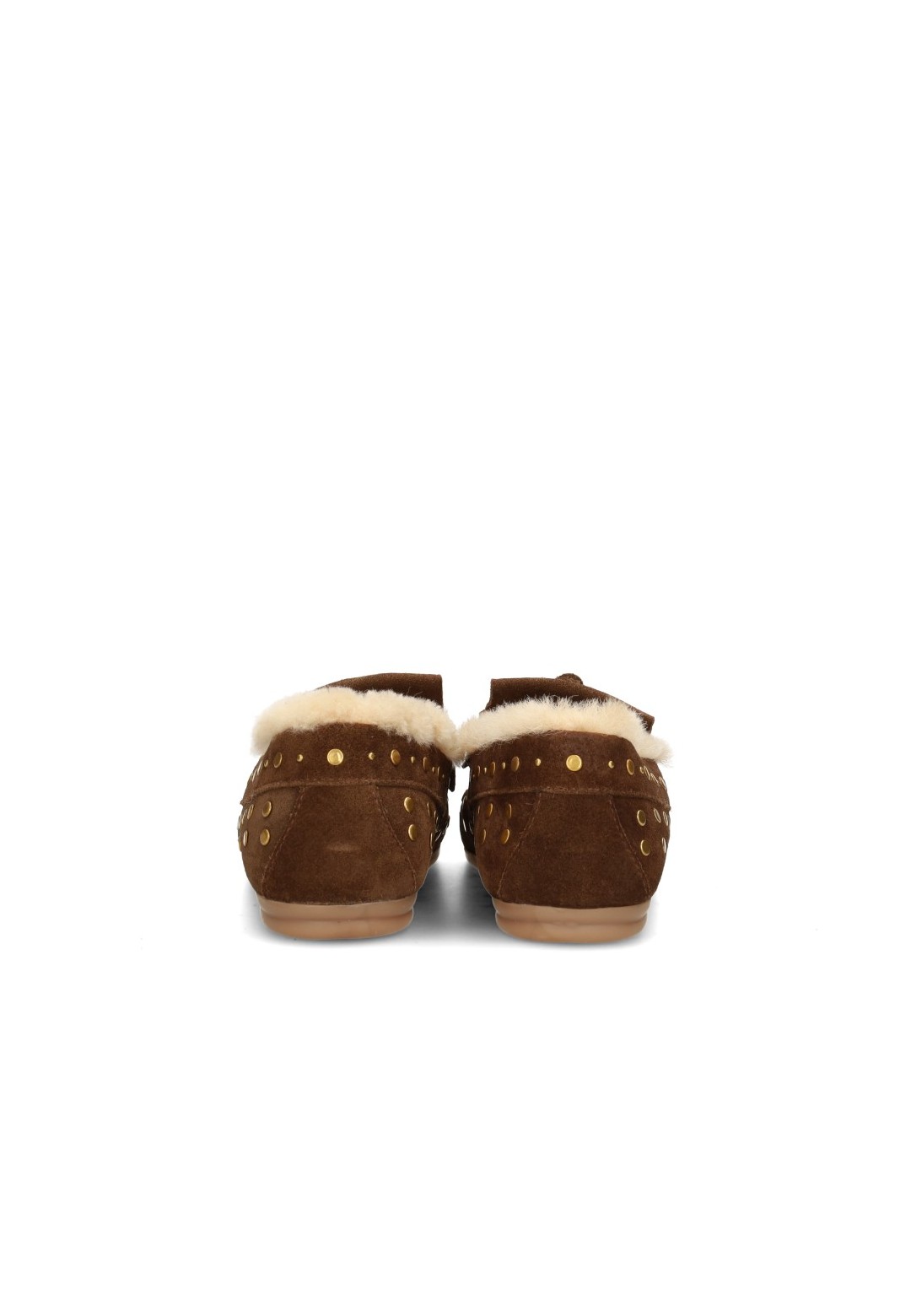 Back view of the Poelman LISA brown suede loafers with warm lining