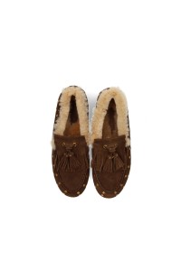 Top view of the Poelman LISA women's suede loafers with tassels and warm lining