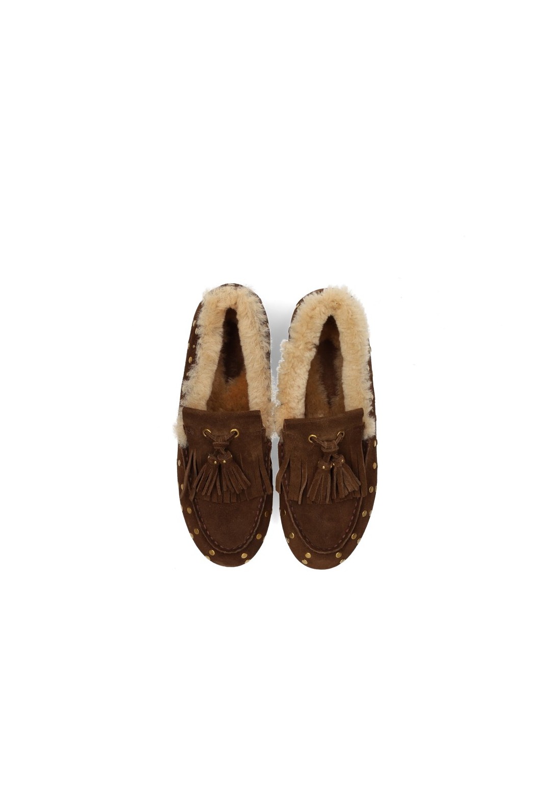 Draufsicht der Poelman LISA Damen-Loafer aus Wildleder mit Quasten und warmem Futter