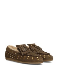 Poelman LISA dames loafers leer met franjes en studs