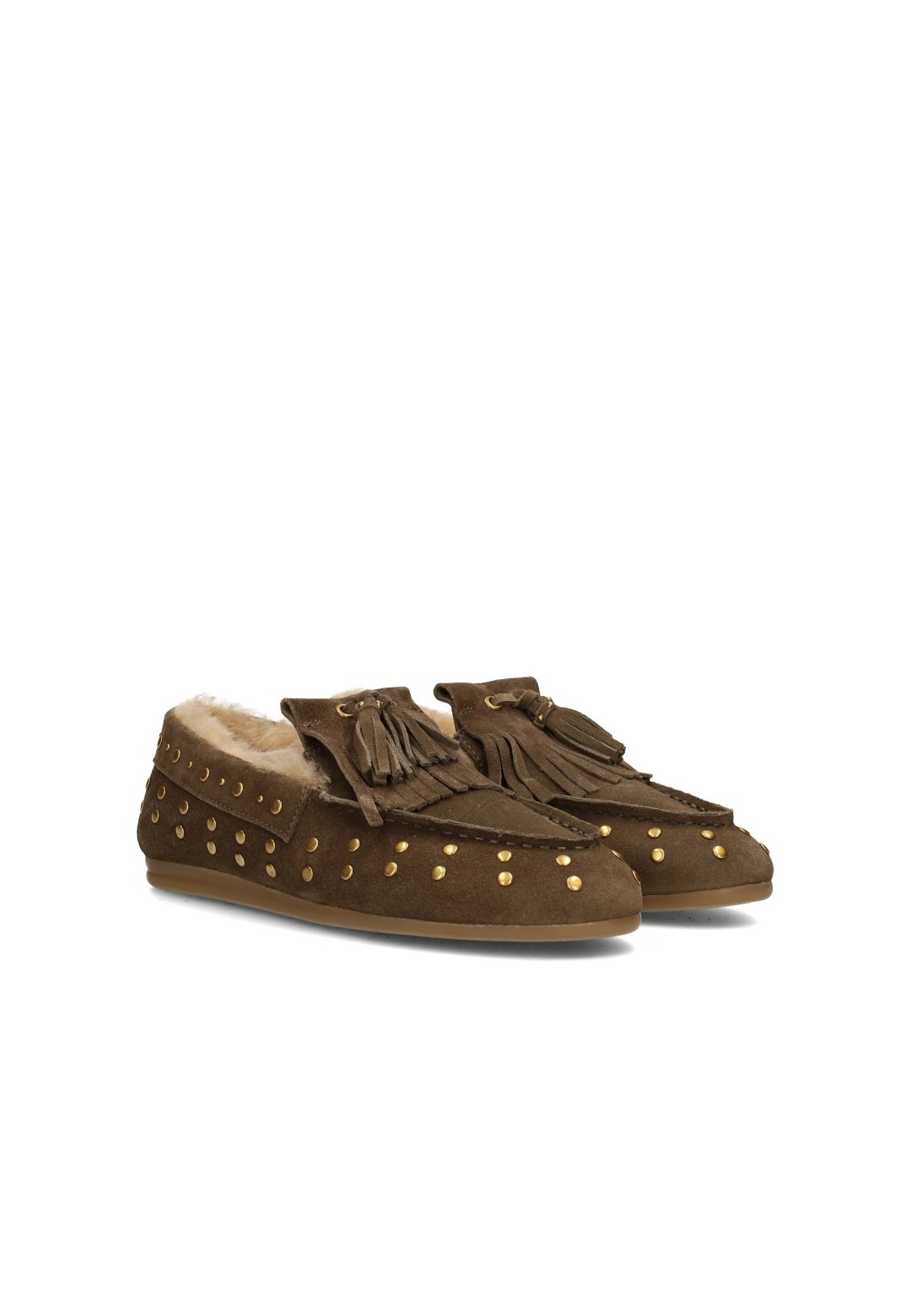 Poelman LISA dames loafers leer met franjes en studs