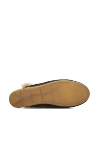 Bottom view of the brown Poelman NINA slippers featuring a flat sole.