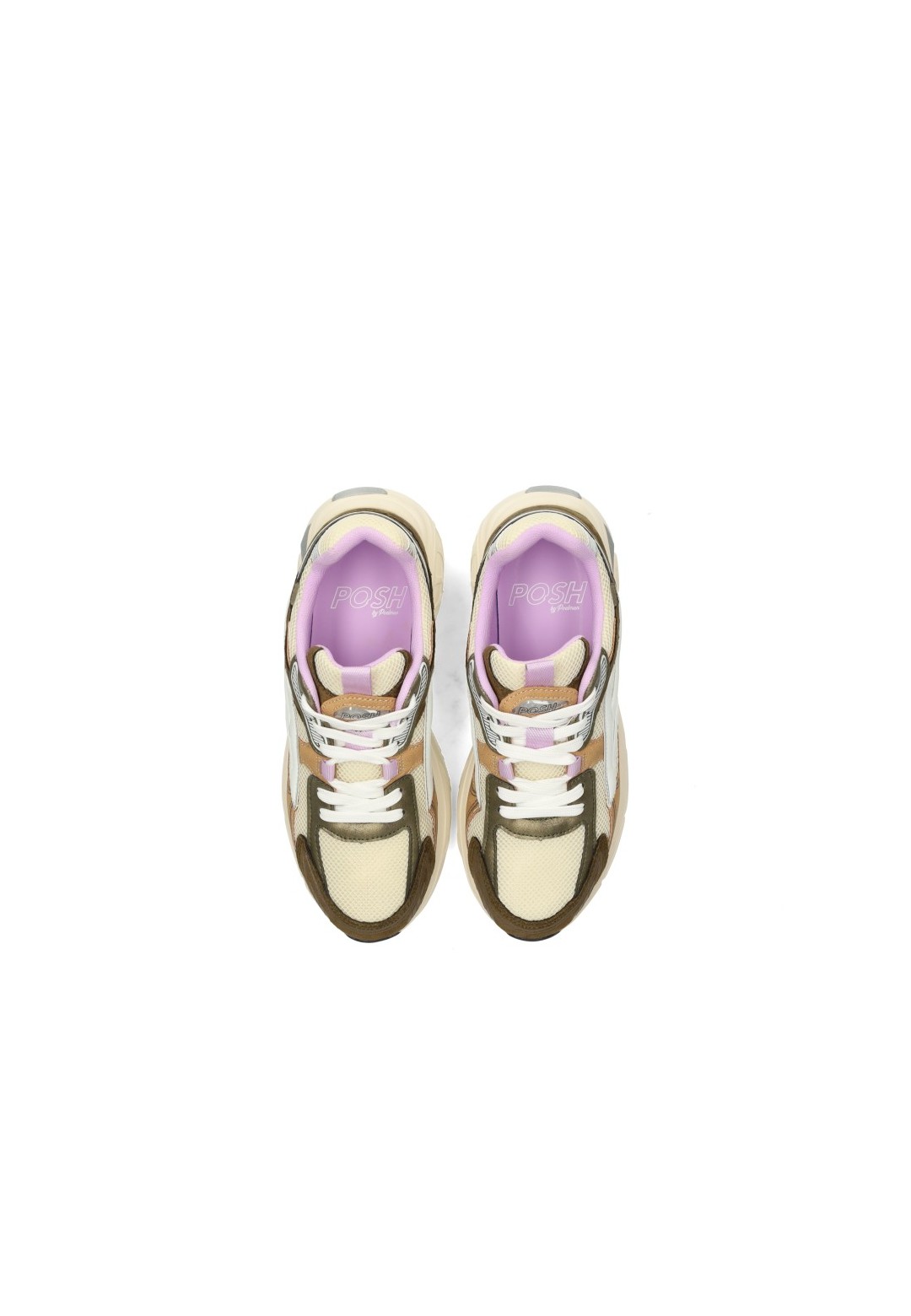 POSH By Poelman Ginny dames sneakers wit met goud en lila – bovenaanzicht paar