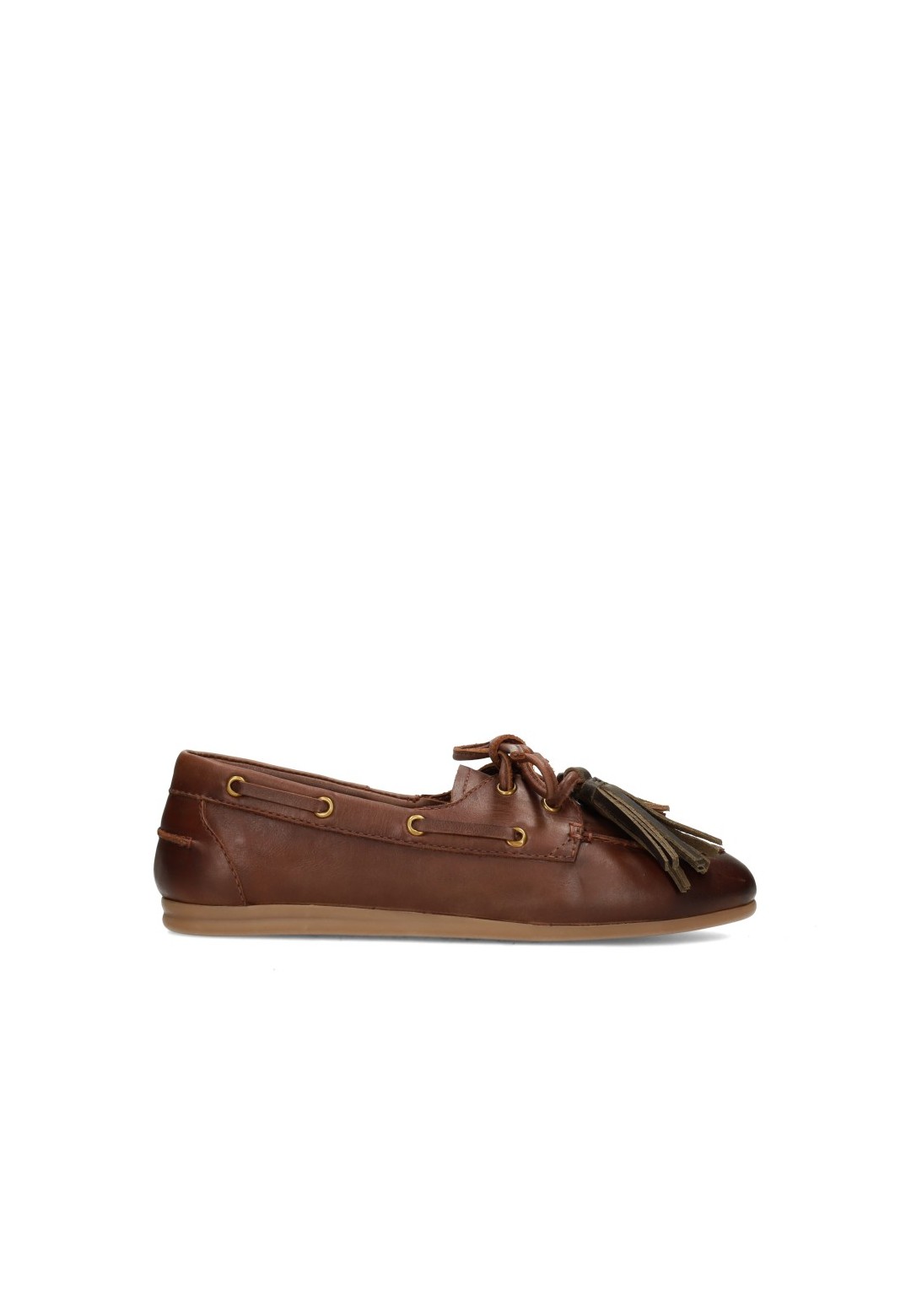 Poelman Vita women's brown leather loafers with tassels – side view product