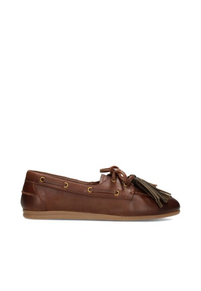 Poelman Vita women's brown leather loafers with tassels – side view product