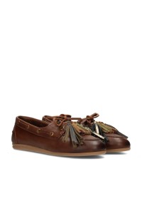 Poelman Vita women's brown leather loafers with tassels – angled front view