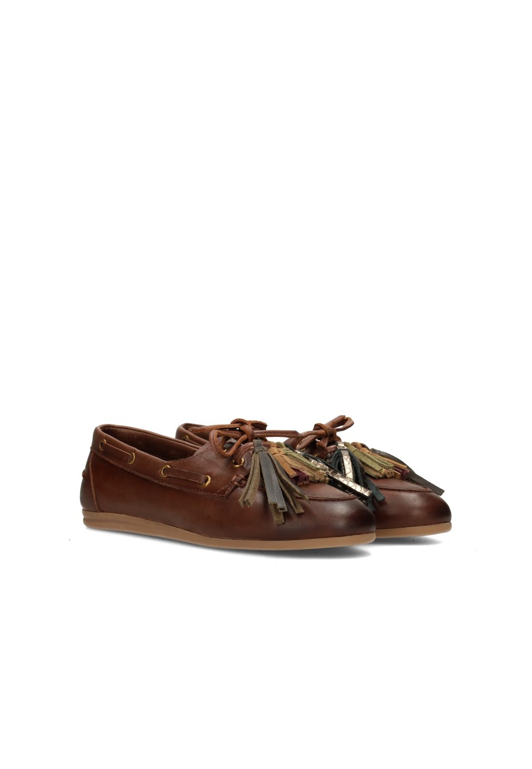 Poelman Vita women's brown leather loafers with tassels – angled front view