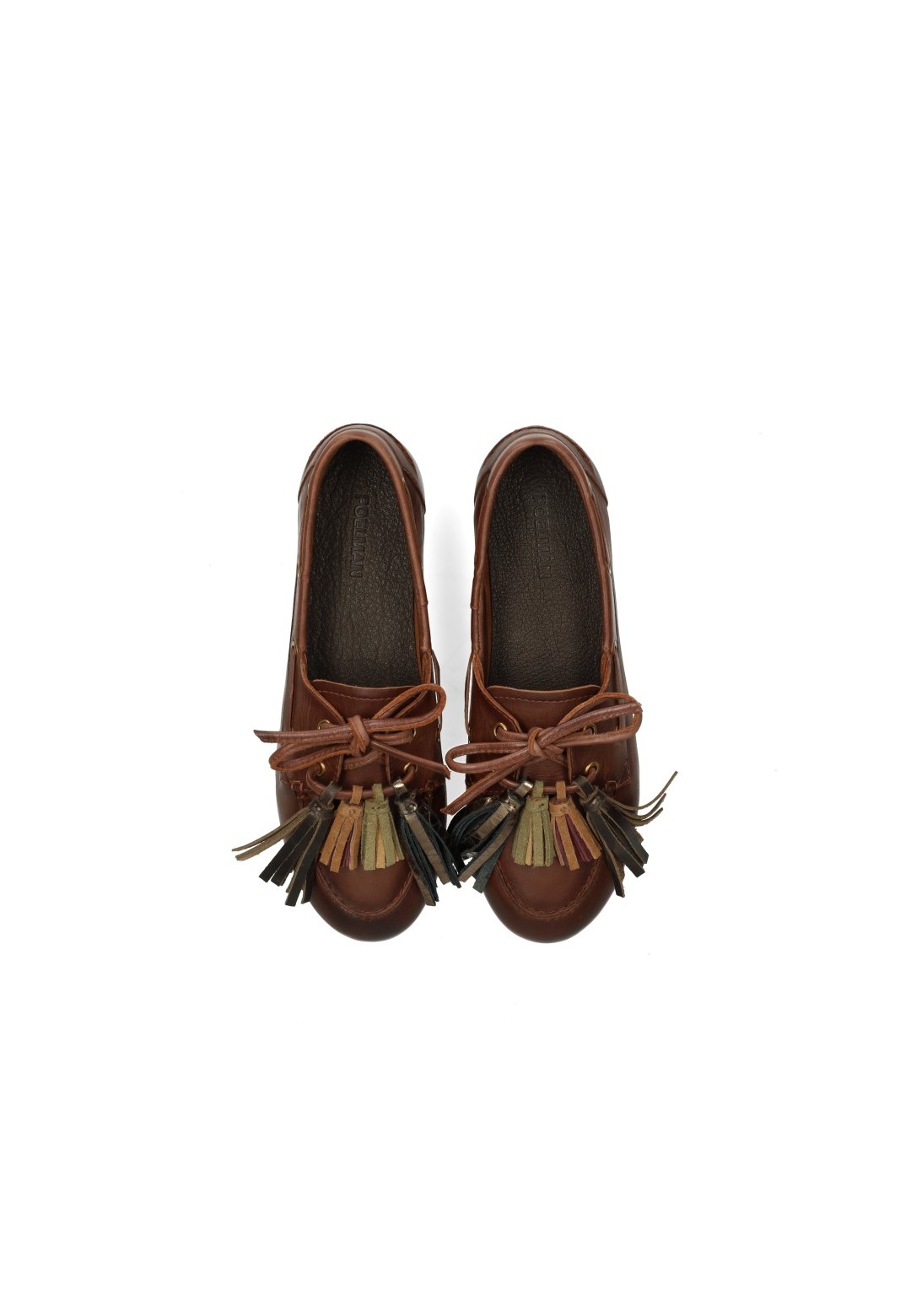 Poelman Vita women's brown leather loafers with tassels – top view pair