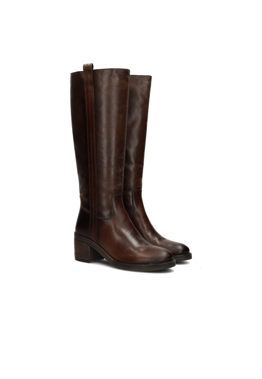 Poelman LINA brown leather women's boots angled side view
