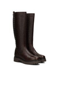 HABOOB LUNA dark brown leather knee-high boots with straight shaft and black chunky sole